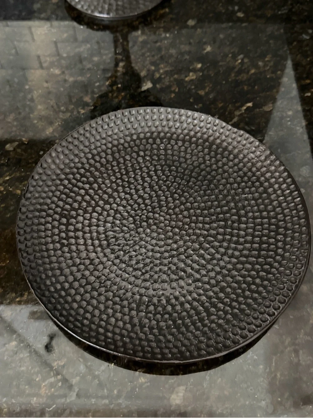 Pottery Barn Dark Brown Cast Iron Candleholder & Candle Plate